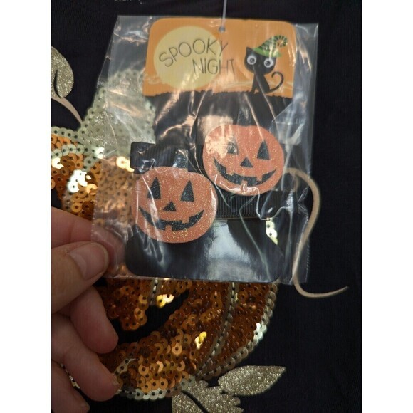 Spooky Night Girls Halloween Outfit XS 4 Pumpkin Sequin - Picture 4 of 8